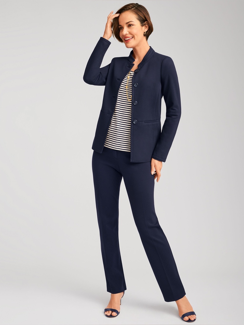 NWT $199 Talbots Italian Luxe Knit Straight Leg Dress Pants Navy Blue 18 Suiting